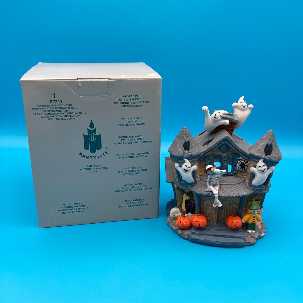 Vintage PartyLite P7311 Ceramic Haunted House Tealight Holder Halloween Retired